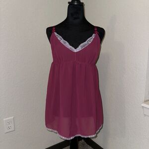 Simple Pleasures Tank Top Women's XL Pink Lined Classic V-Neck Lace Trim Sleep